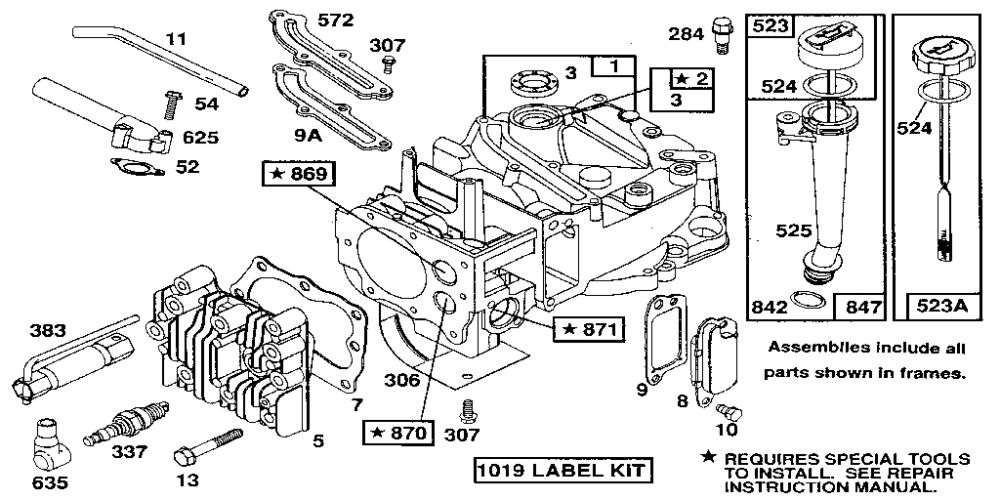 Cylinder Assembly Diagram and Parts List for 122700  Briggs and Stratton Engine
